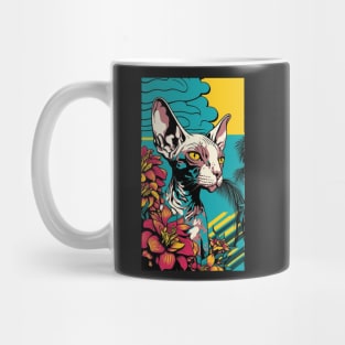 Sphynx Cat Vibrant Tropical Flower Tall Retro Vintage Digital Pop Art Portrait 2 Mug